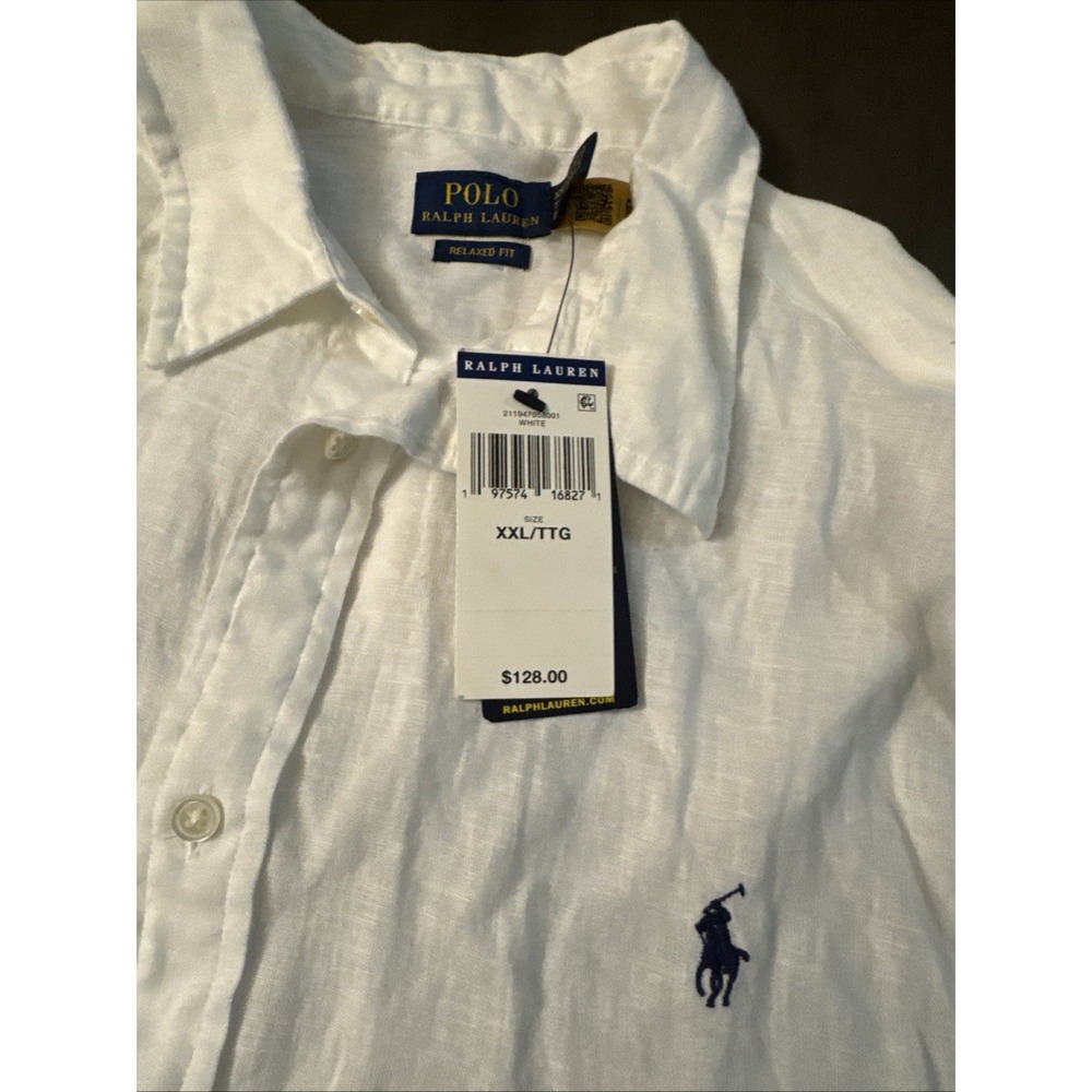 Polo Ralph Lauren White LINEN Long Sleeve Relax Fit Button Down Shirt - Picture 2 of 7